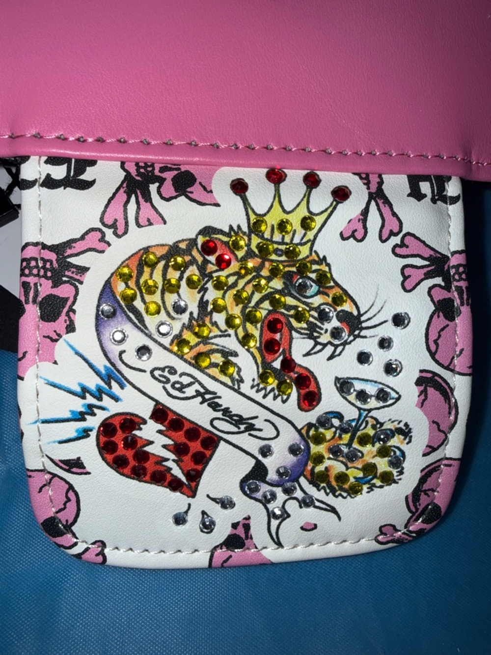Ed Hardy Pink and White Jeweled Flap Women's Wallet - Picture 6 of 7